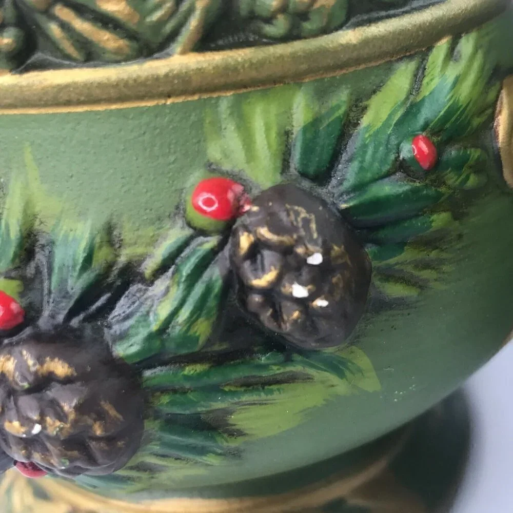 Napcoware Napco Taper Candle Holder Set of 2 Green Vtg MCM Christmas Pinecone